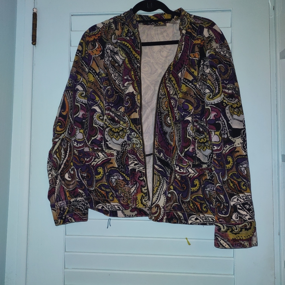 Purple Colorful Paisley Multicolor Courduroy Jacket From Chicos Size 3 (XL)